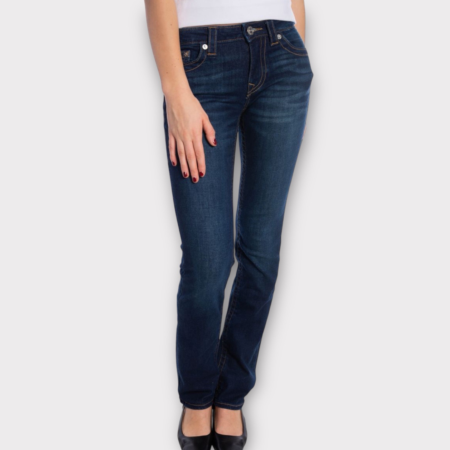 True Religion Billie Mid Rise Straight Jeans