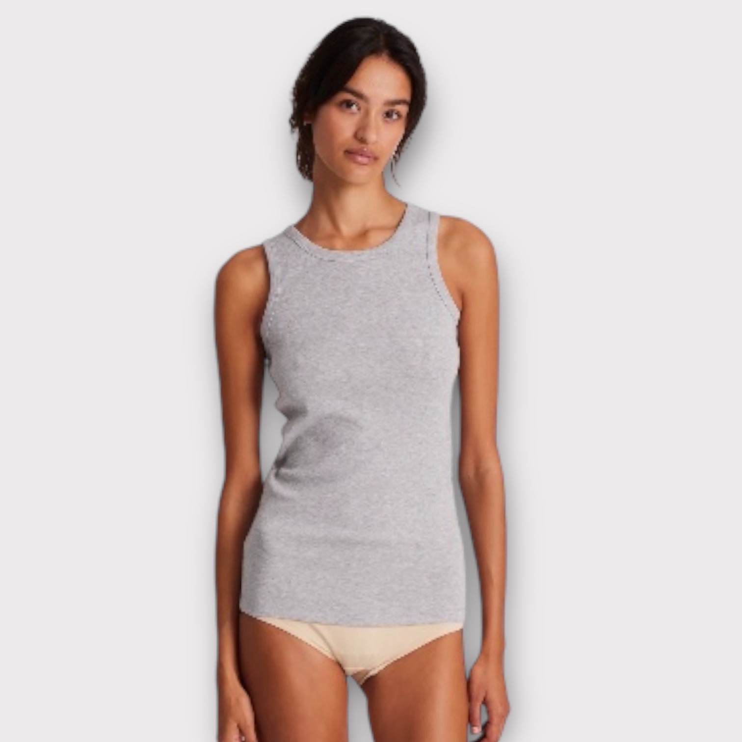 Gai & Lisva Alberte Cotton Rib Top Light Grey