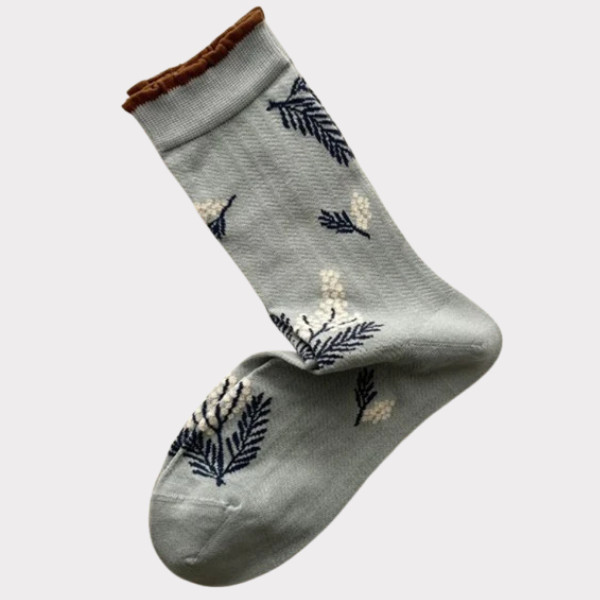 Plisse Derris Sock Grå Med Blomster